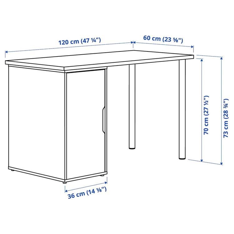 письменный стол, белый, 120x60 см dimensions