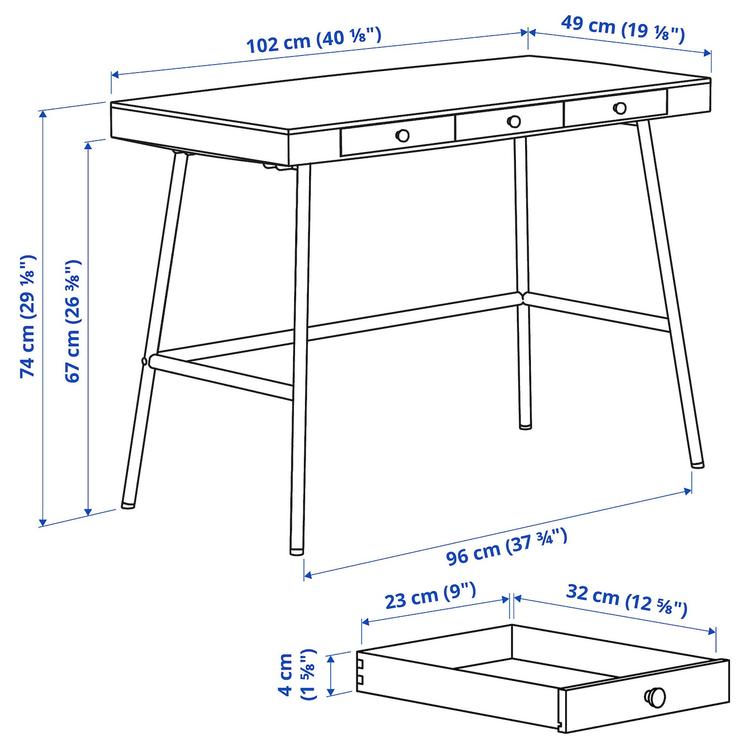 письменный стол, бамбук, 102x49 см dimensions