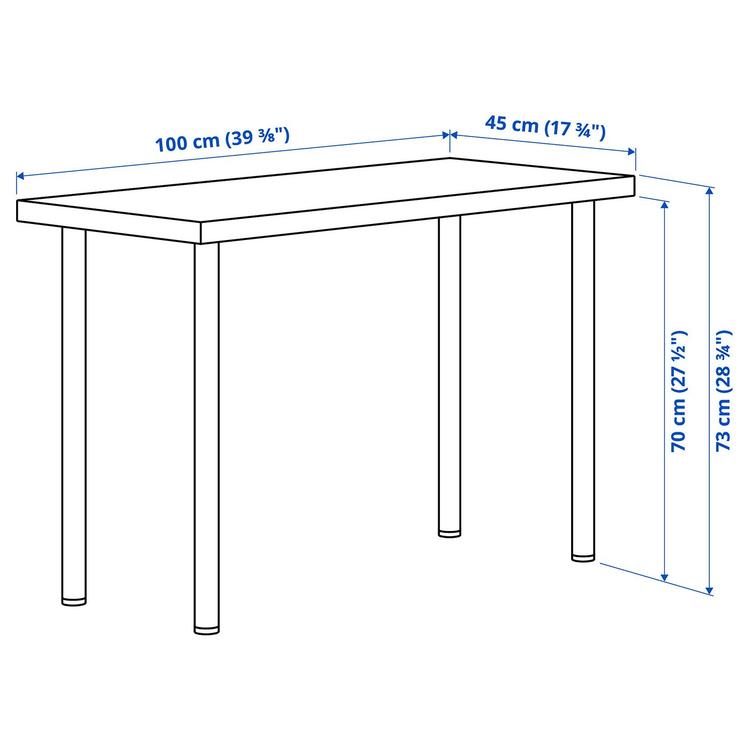 Stół, 100x45 см dimensions