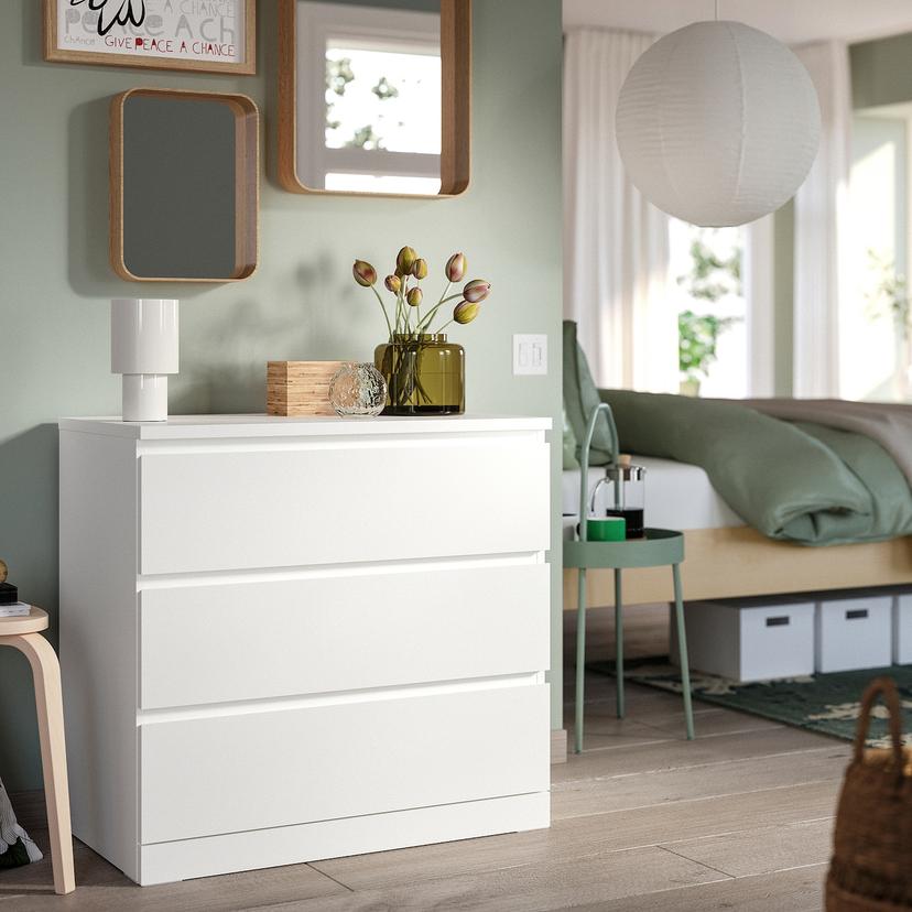 MALM — комод с 3 ящиками, белый, 80x78 см