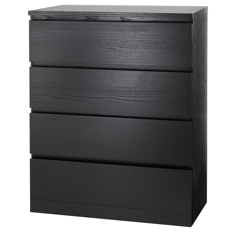 MALM — комод с 4 ящиками, черно-коричневый, 80x100 см