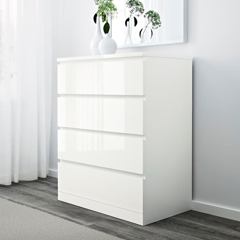 MALM — Комод с 4 ящиками, глянцевый белый, 80x100 см