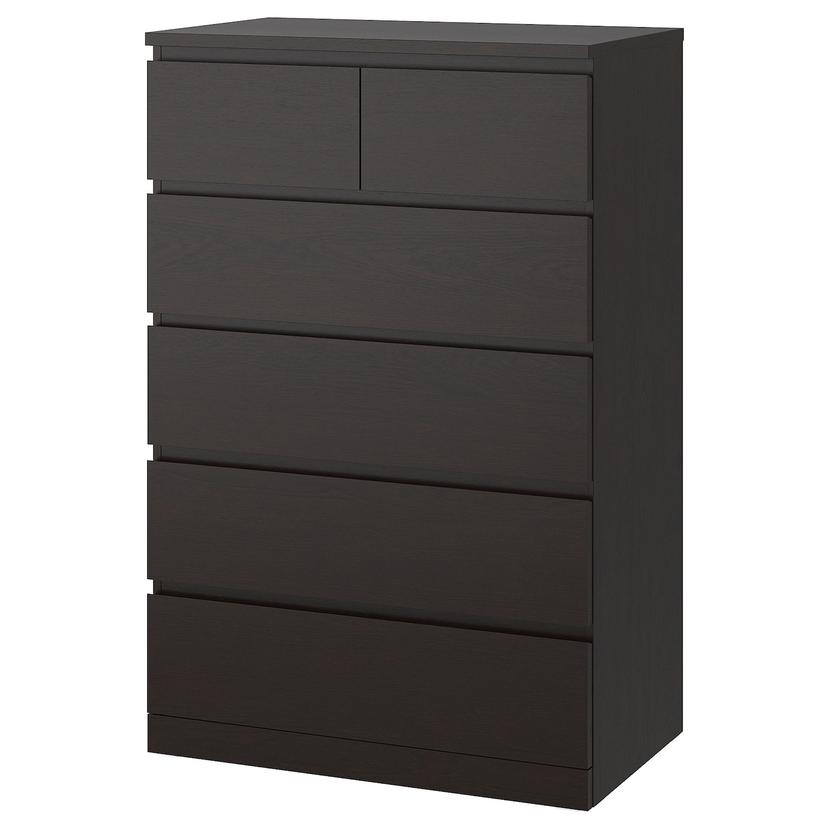 MALM — комод с 6 ящиками, черно-коричневый, 80x123 см