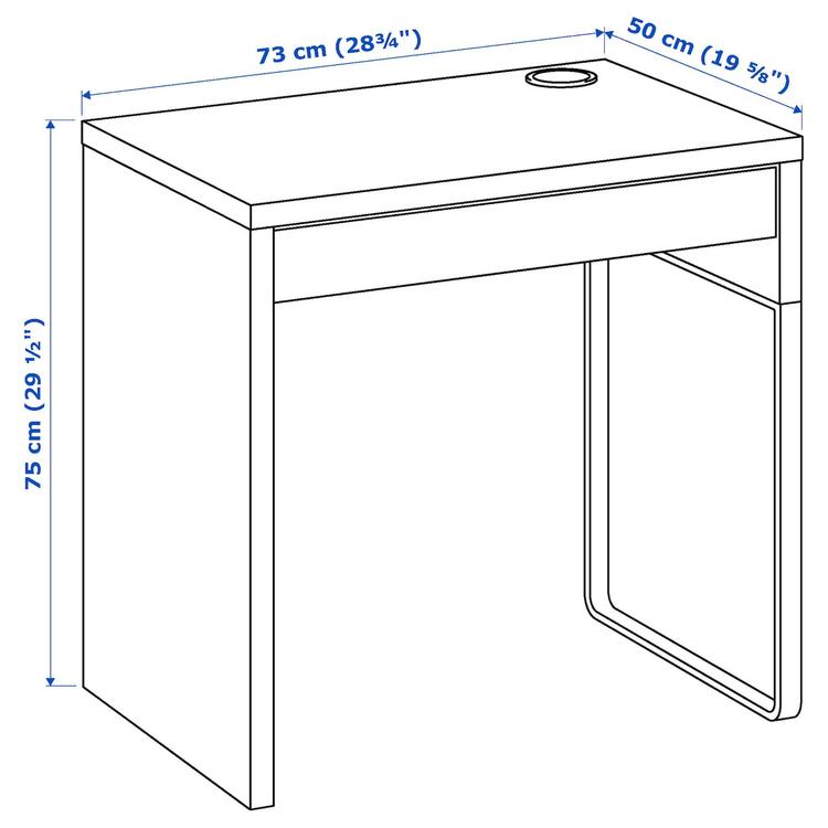 письменный стол, белый, 73x50 см dimensions