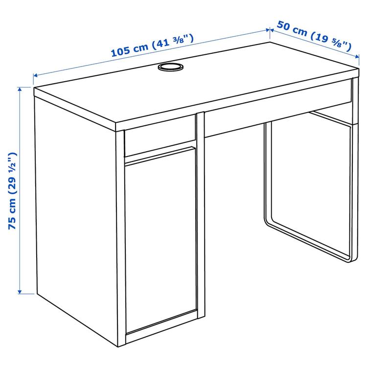 письменный стол, белый, 105x50 см dimensions