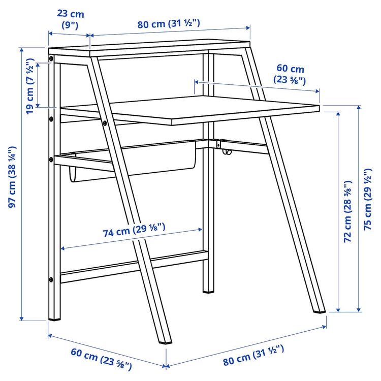 письменный стол, белый, 80x60 см dimensions