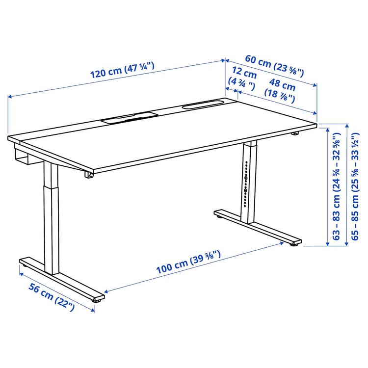 письменный стол, дубовый шпон/белый, 120x60 см dimensions