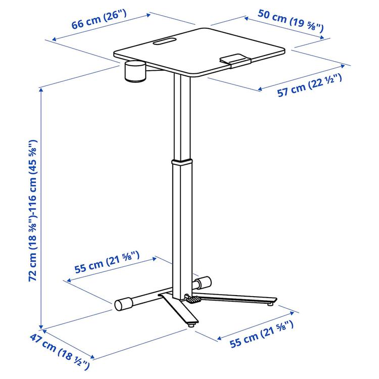 стол для ноутбука, на колесиках, белый, 66x50 см dimensions