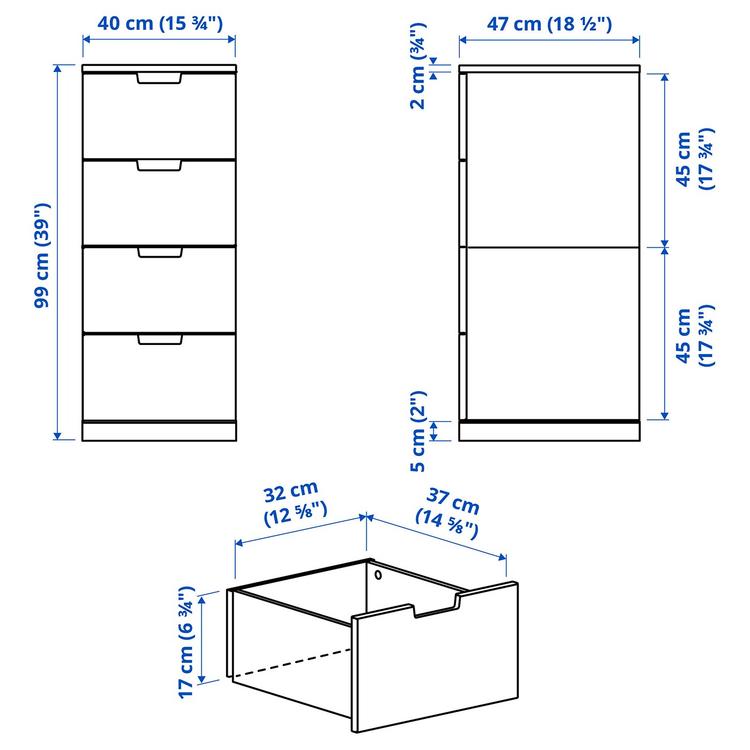 комод с 4 ящиками, белый, 40x99 см dimensions