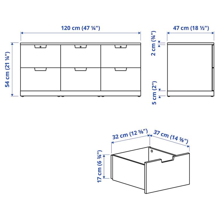 комод с 6 ящиками, белый, 120x54 см dimensions