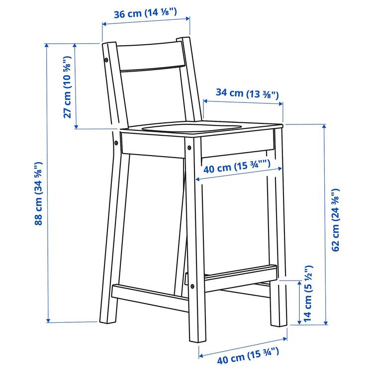 стул барный, белый, 62 см dimensions