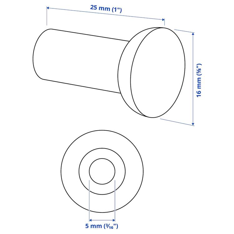 ручка мебельная, черный, 16 мм dimensions