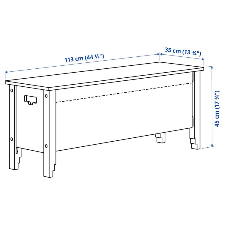 Ławka z pojemnikiem,  dimensions
