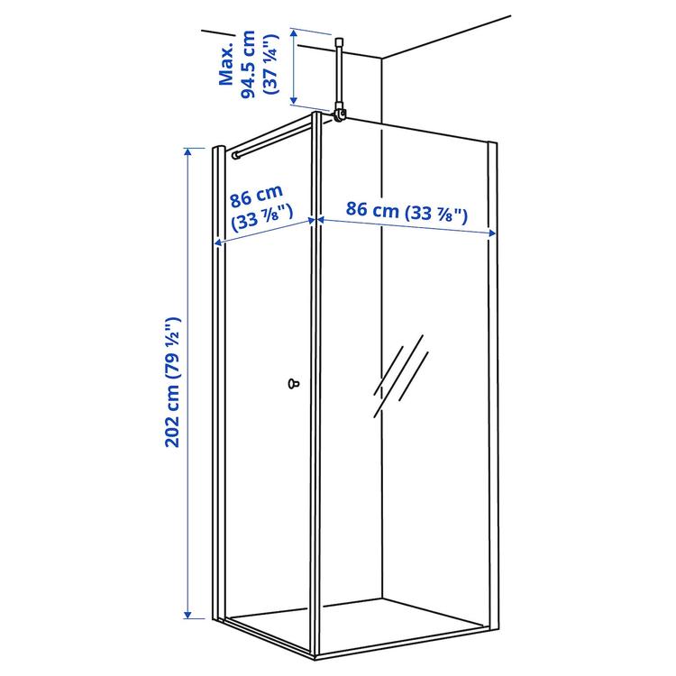 душевой уголок, 86x86x202 см dimensions