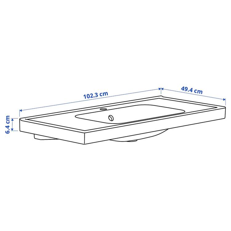 раковина с сифоном, белый, 102x49 см dimensions