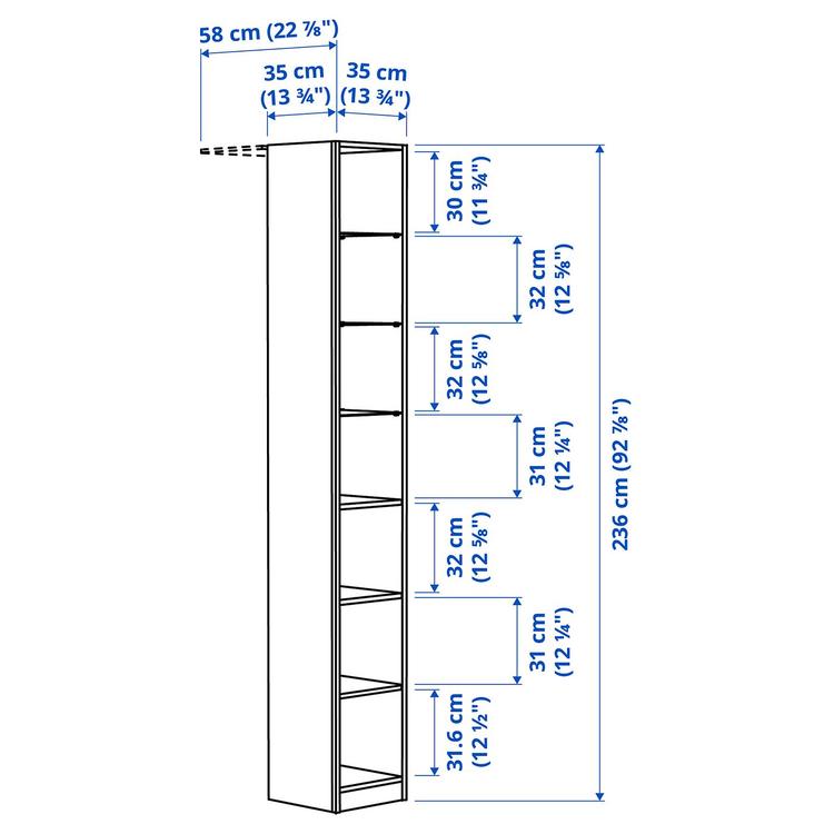 Dodatkowy segment środkowy, 35x35x236 см dimensions