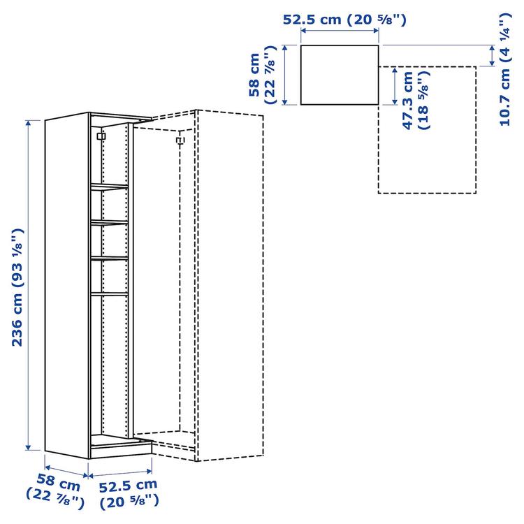 доп угл модуль д/гардероба/4 полки, белый, 53x58x236 см dimensions