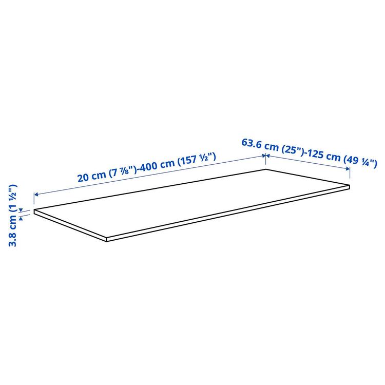столешница под заказ, грецкий орех/шпон, 63.6-125x3.8 см dimensions