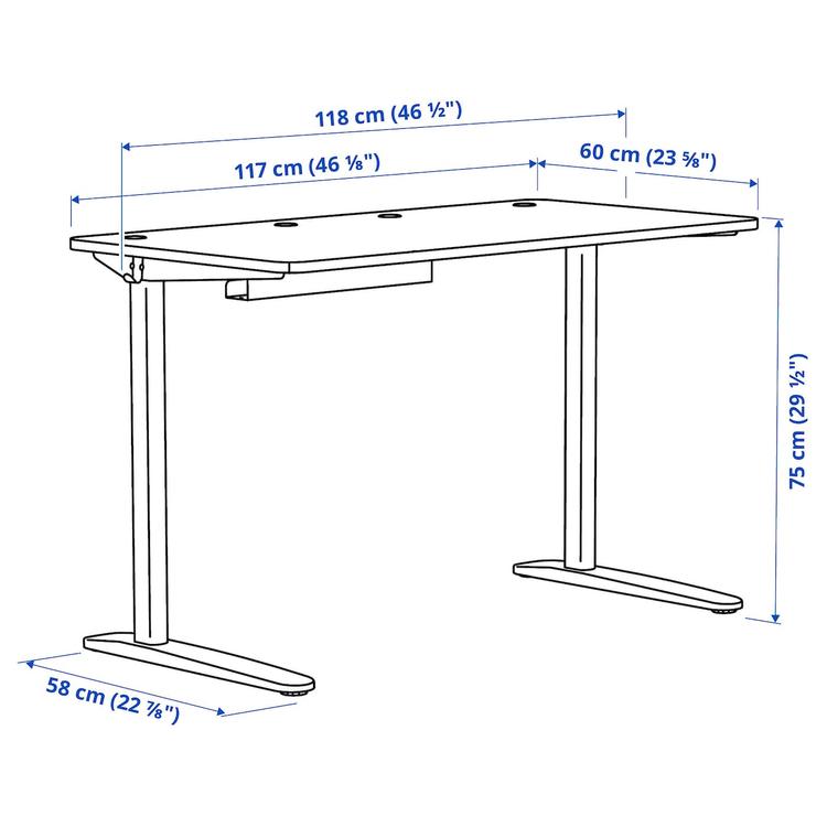 письменный стол, комбинация, белый, 117x60 см dimensions