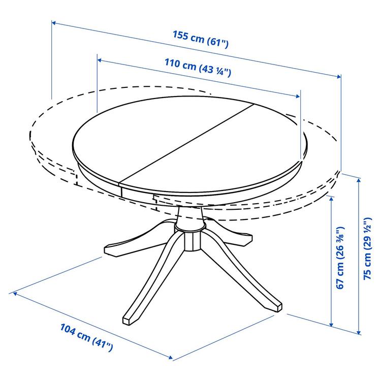 Раздвижной стол, 110/155 см dimensions