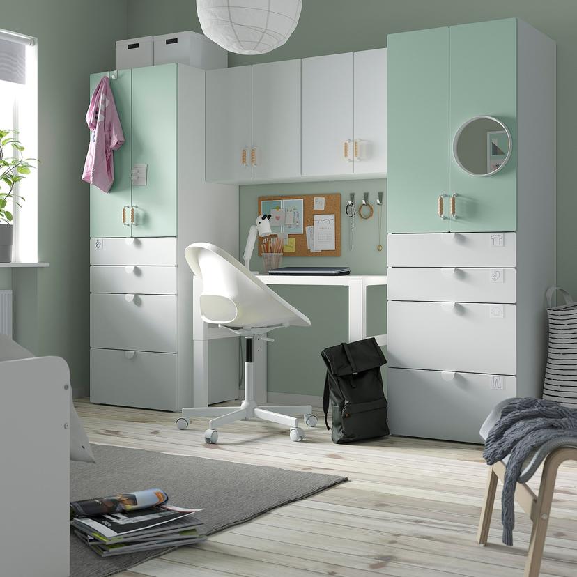 SMÅSTAD / PLATSA — комбинация д/хранения, белый/светло-зеленый, 240x57x181 см