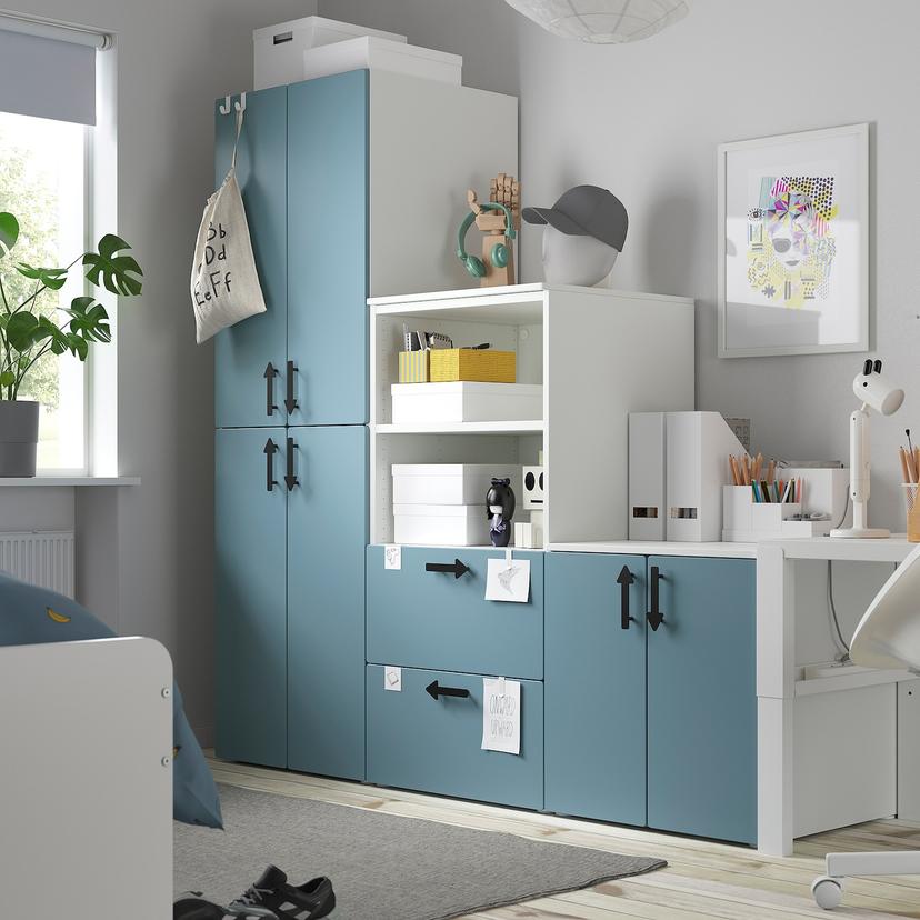 SMÅSTAD / PLATSA — комбинация д/хранения, белый/синий, 180x57x181 см