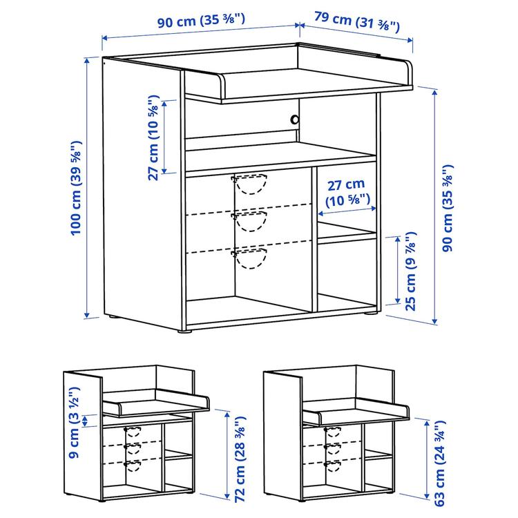 пеленальный/письменный стол, белый dimensions