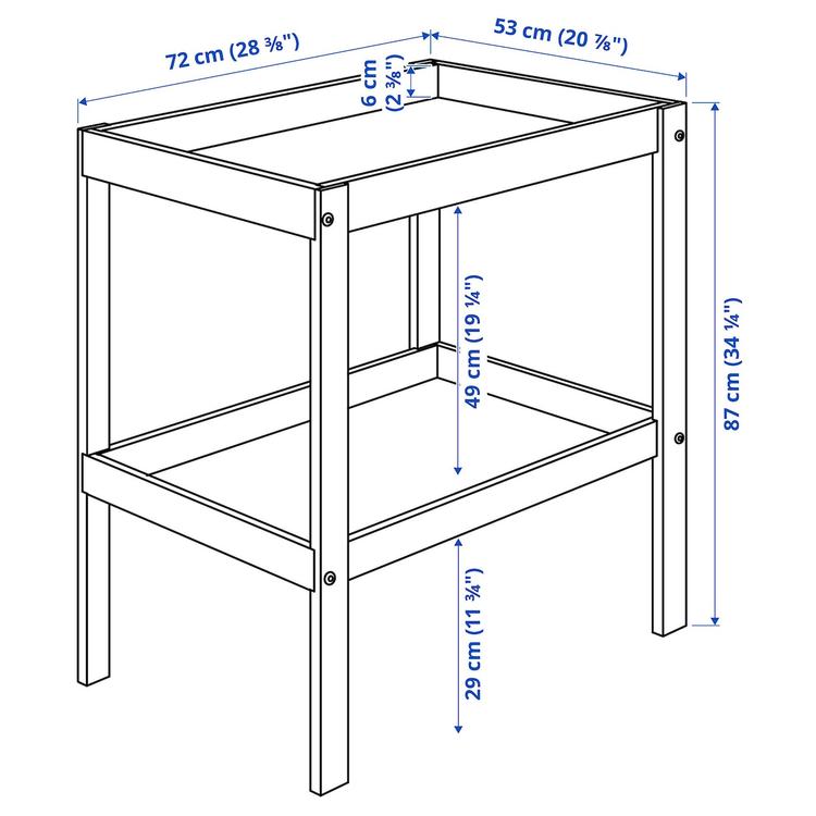 пеленальный стол, бук/белый, 72x53 см dimensions