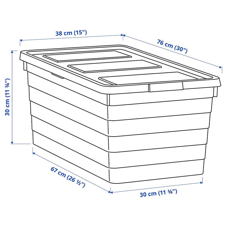 контейнер с крышкой, белый, 38x76x30 см dimensions