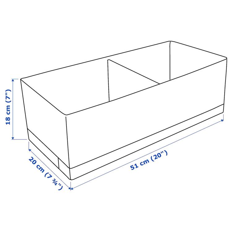 ящик с отделениями, белый, 20x51x18 см dimensions