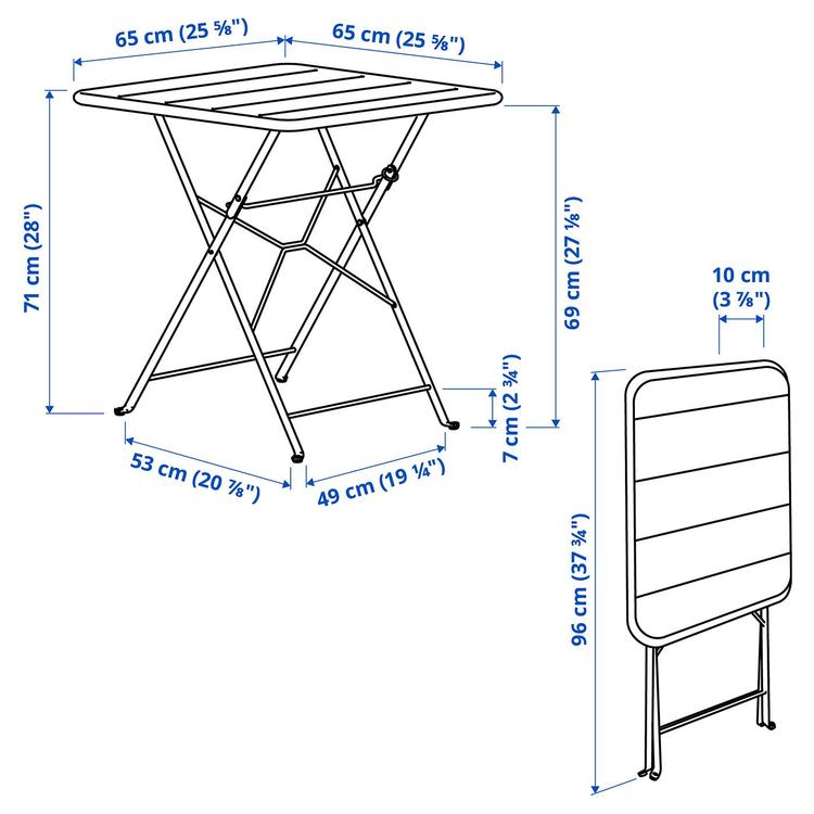 стол, белый с оттенком для сада, 65x65 см dimensions