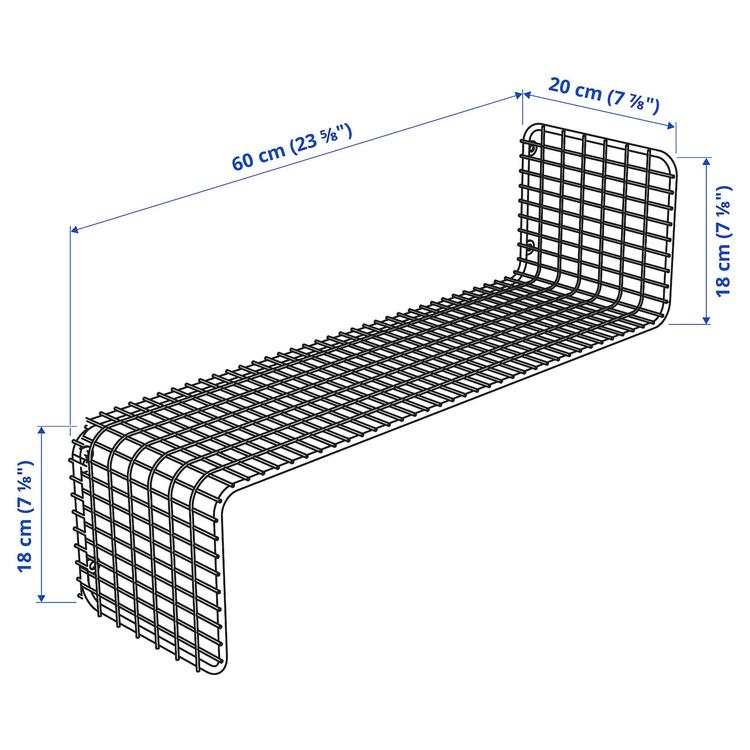 полка навесная, серо-зеленый, 60x20 см dimensions
