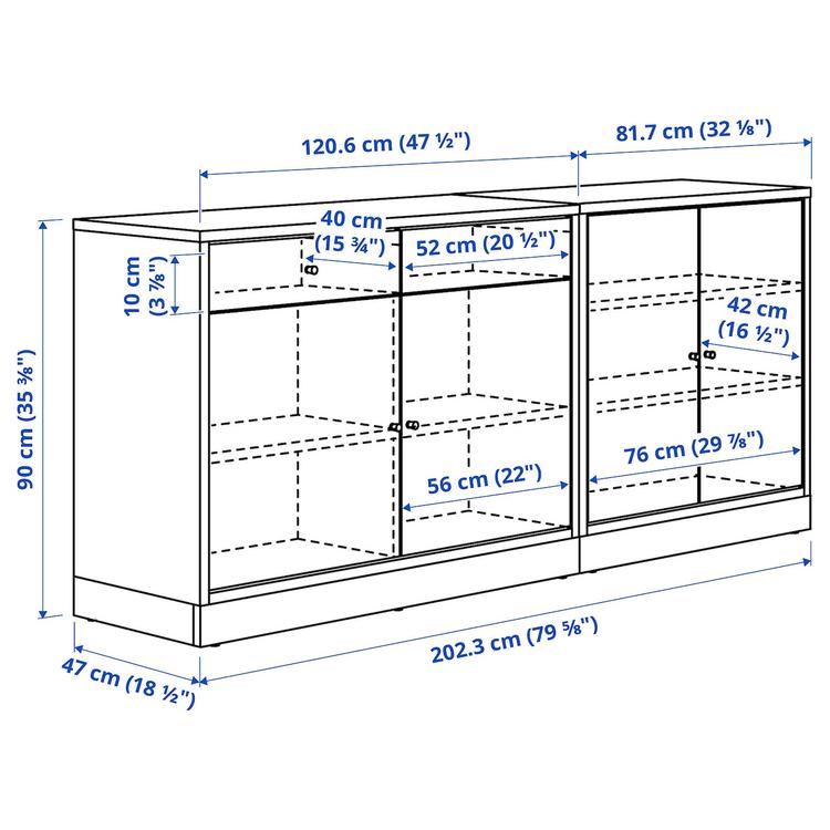 комбинация д/хранения, дубовый шпон, 202x47x90 см dimensions