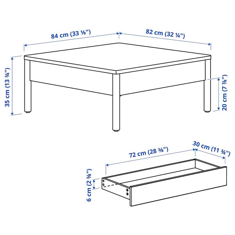 журнальный стол, дубовый шпон, 84x82 см dimensions