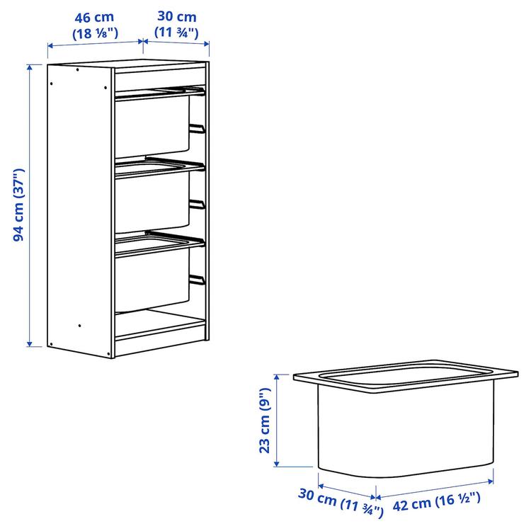 комбинация д/хранения+контейнеры, белый/белый, 46x30x94 см dimensions