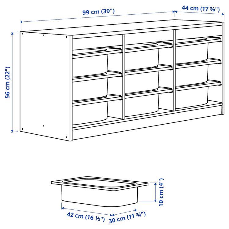 комбинация д/хранения+контейнеры, белый/белый, 99x44x56 см dimensions