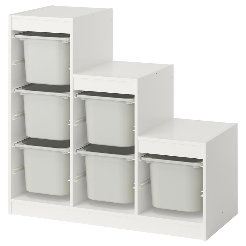 TROFAST — комбинация д/хранения+контейнеры, белый/серый, 99x44x94 см