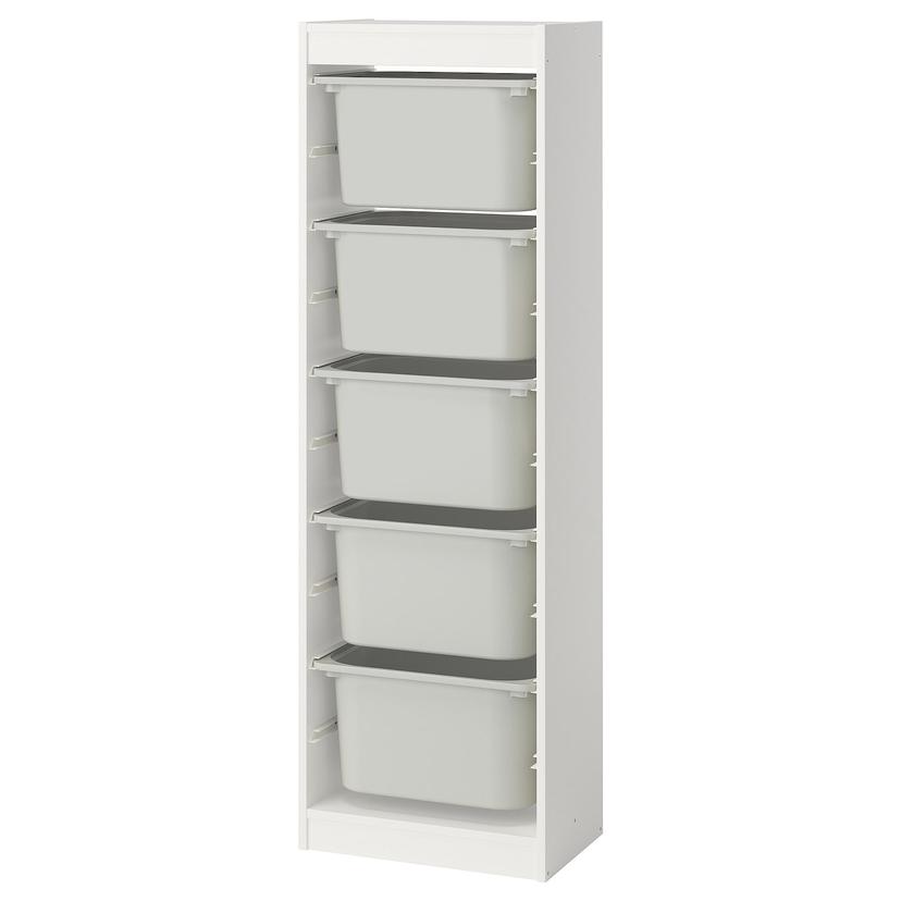 TROFAST — комбинация д/хранения+контейнеры, белый/серый, 46x30x145 см