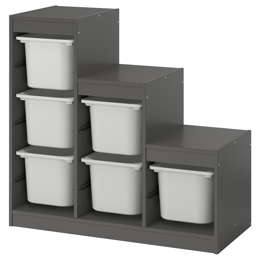 TROFAST — комбинация д/хранения+контейнеры, серый/серый, 99x44x94 см