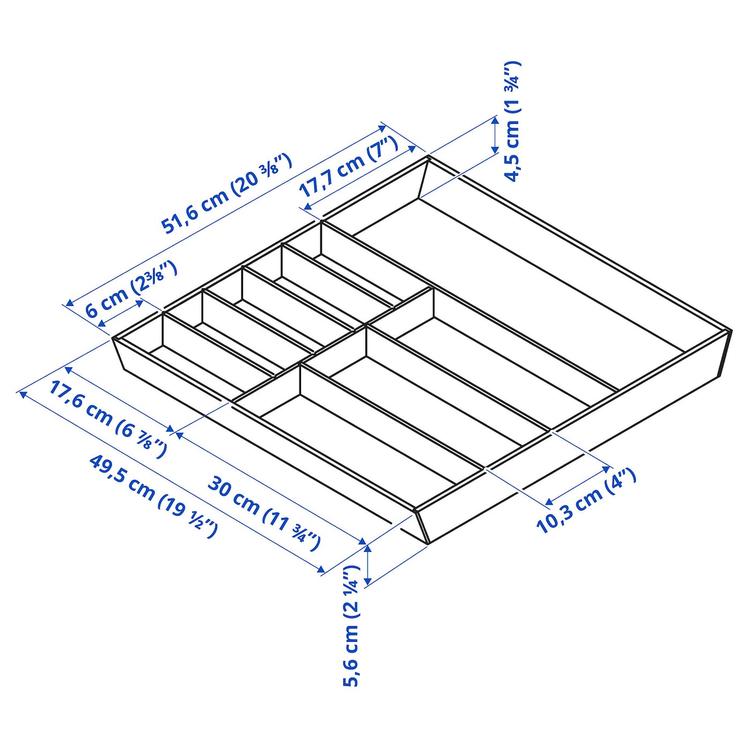лоток для столовых приборов, светлый бамбук, 52x50 см dimensions