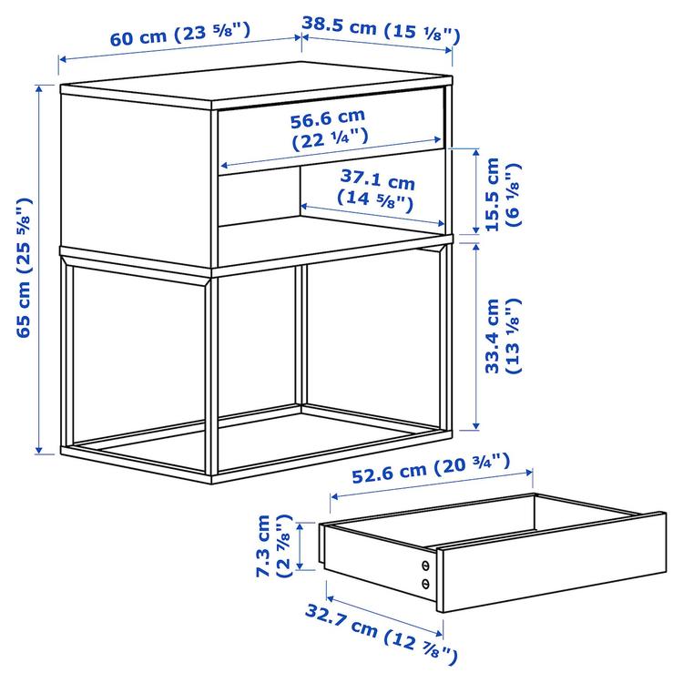 тумба прикроватная, белый, 60x39 см dimensions