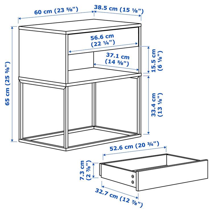 тумба прикроватная, черный, 60x39 см dimensions