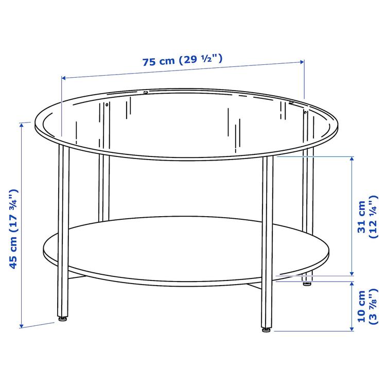 журнальный стол, черно-коричневый/стекло, 75 см dimensions