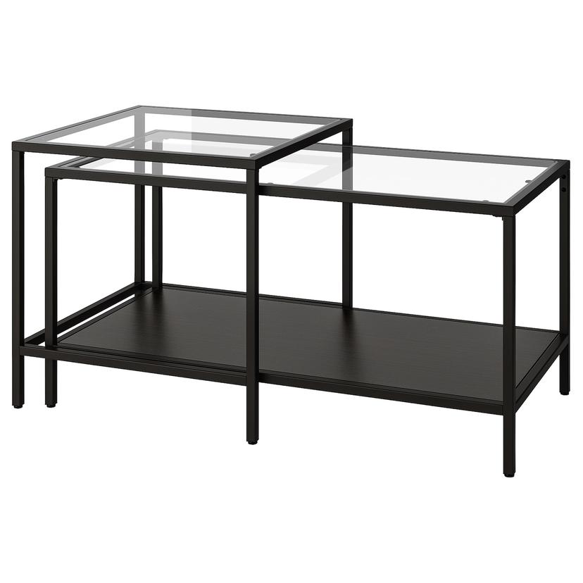 VITTSJÖ — комплект столов, 2 шт, черно-коричневый/стекло, 90x50 см
