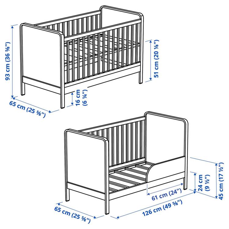 кроватка детская, береза/белый, 60x120 см dimensions
