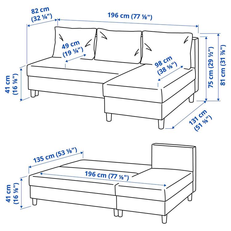 3-местный диван-кровать с козеткой, Knisa серо-бежевый dimensions