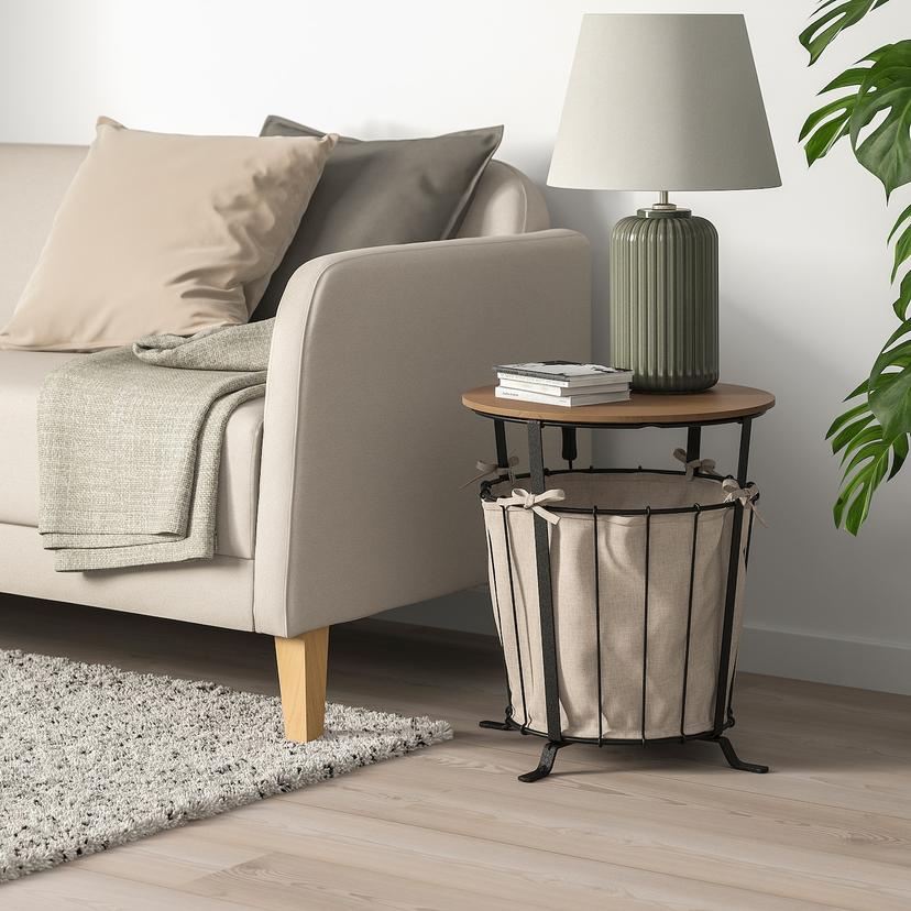 ÄNGESBYN — столик с отделениями д/хранения, черный/сосна светло-коричневая морилка, 43 см