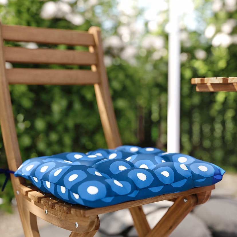 ASKHOLMEN — Stół z opuszcz blatem+4 krz, ogr, składany ciemnobrązowy/Klösan granatowy,