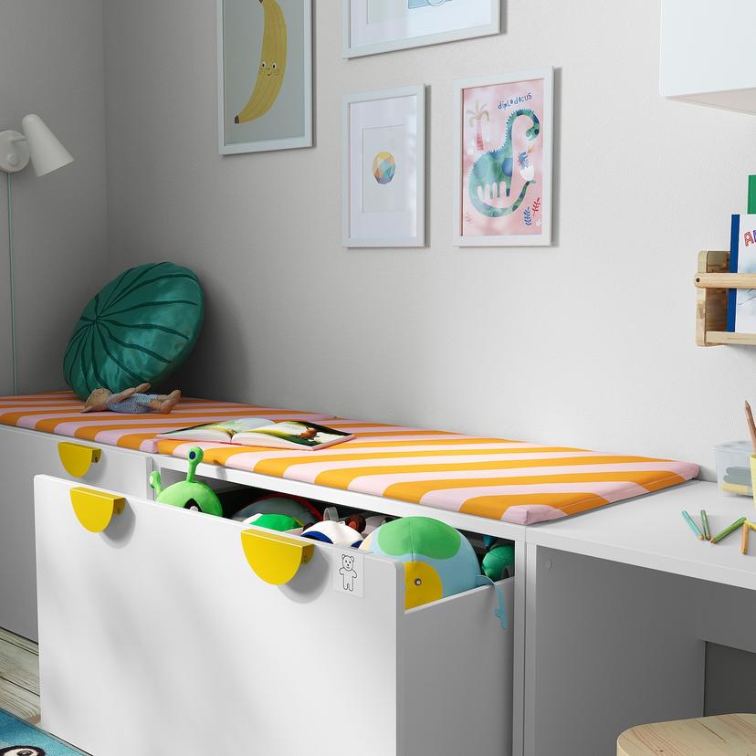 BÄNKKAMRAT — подушка на скамью, розовый/желтый, 90x50x3 см