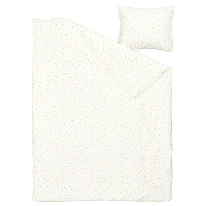BARNDRÖM — Poszwa na kołdrę i poszewka, biały żółty/wzór w kropki,